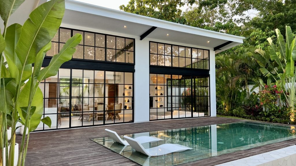 Modern Bali villa with private pool, high-end interiors, lush garden, perfect for family retreats.