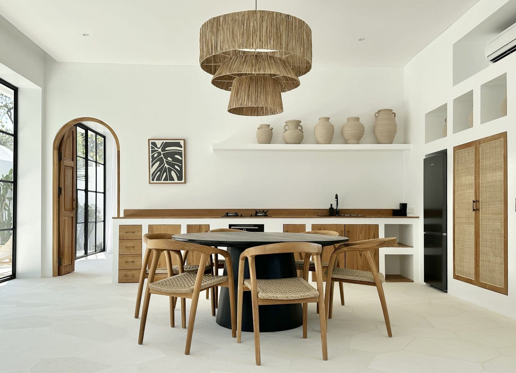 Bright, modern Bali villa interior with minimalist decor and natural wood accents.
