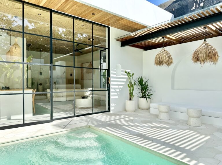 Bright, stylish Bali villa with pool, indoor-outdoor living, and natural decor touches.