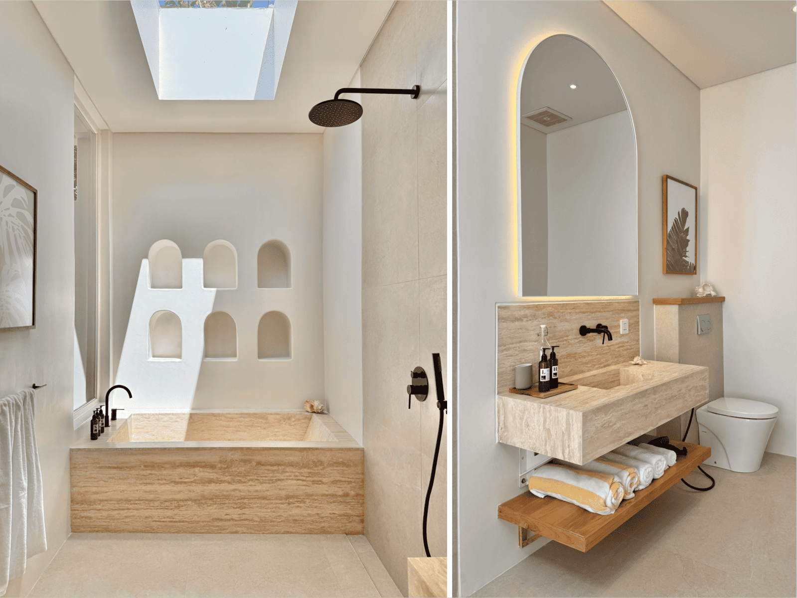 Bright, modern bathroom with bathtub and minimalist decor.