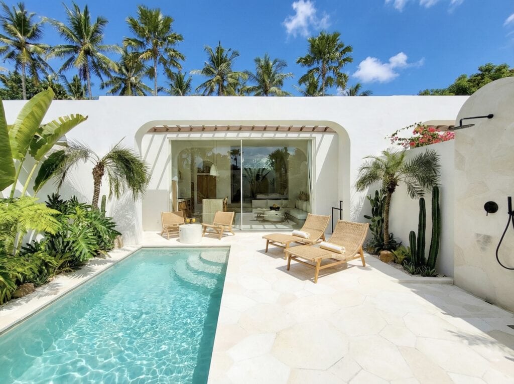 Modern tropical villa with pool in Bali.