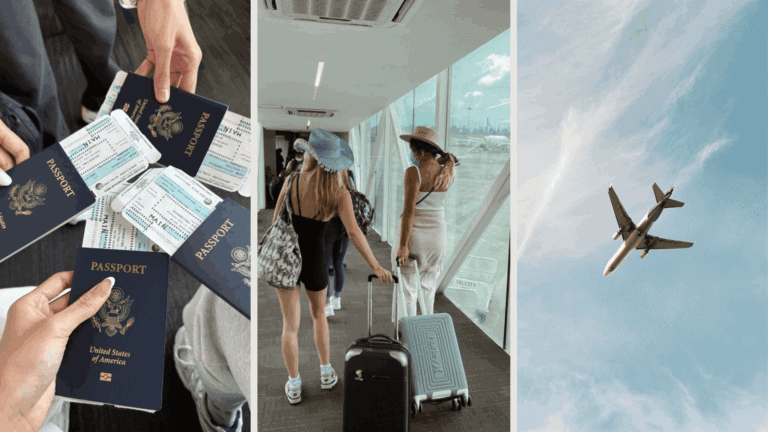 A traveler holding a passport and phone showing a Bali visa guide QR code for entry